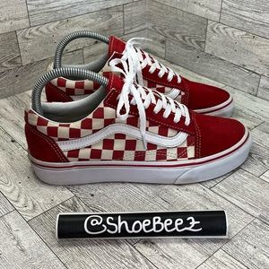 red low top checkered vans